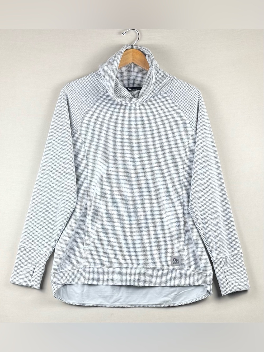 Outdoor Research Trail Mix Cowl Pullover Women L Gray Waffle Fleece Top